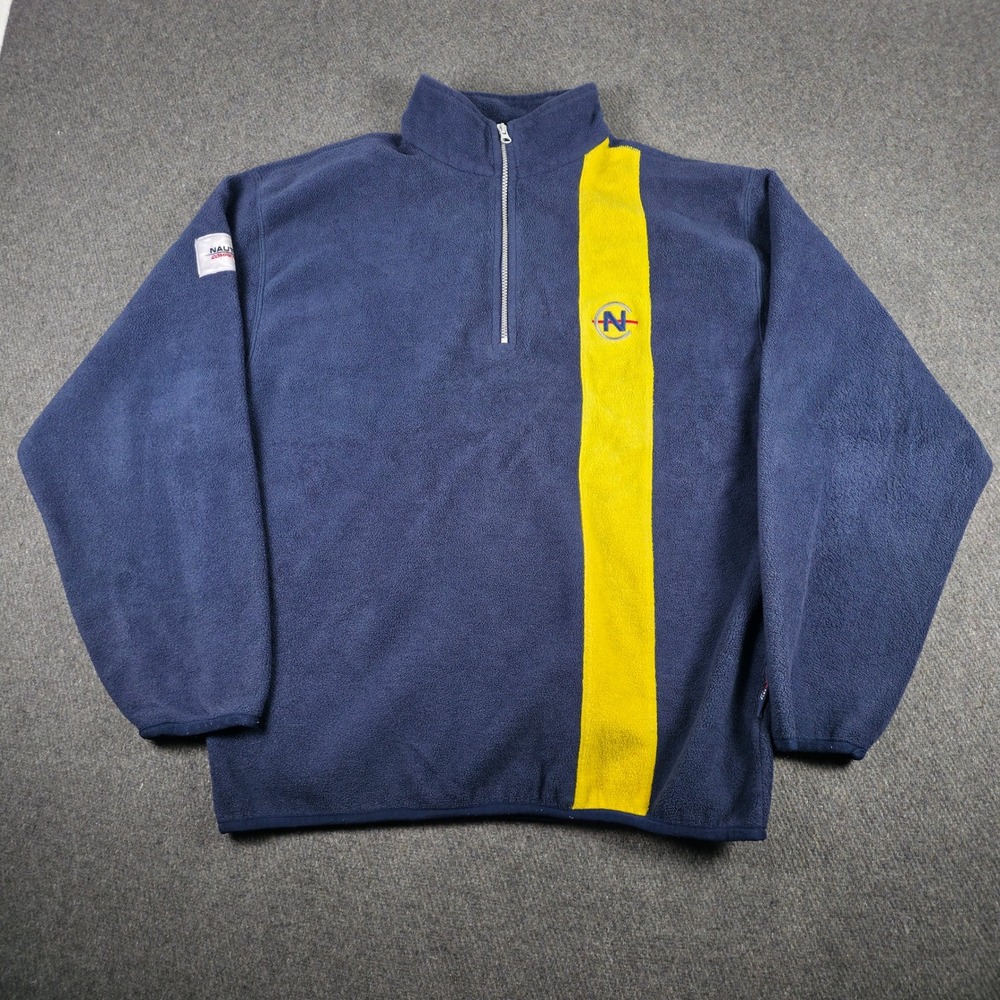 Nautica Competition Fleece Pullover Mens XL Navy 1/4 Zip VTG 90s Made in USA